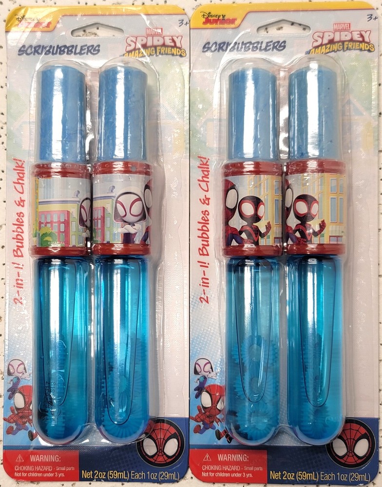 2 Double Packs Disney Marvel Scribubblers Chalk & Bubble Toy Spidey