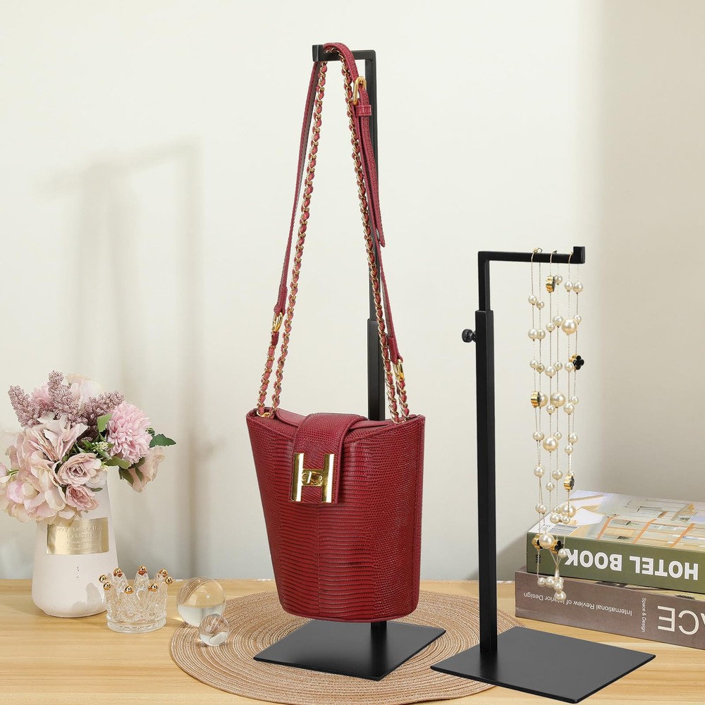 Purse Display Stand - 2 Pack Solid Black Bag Display Rack Stands, Counter Adj...