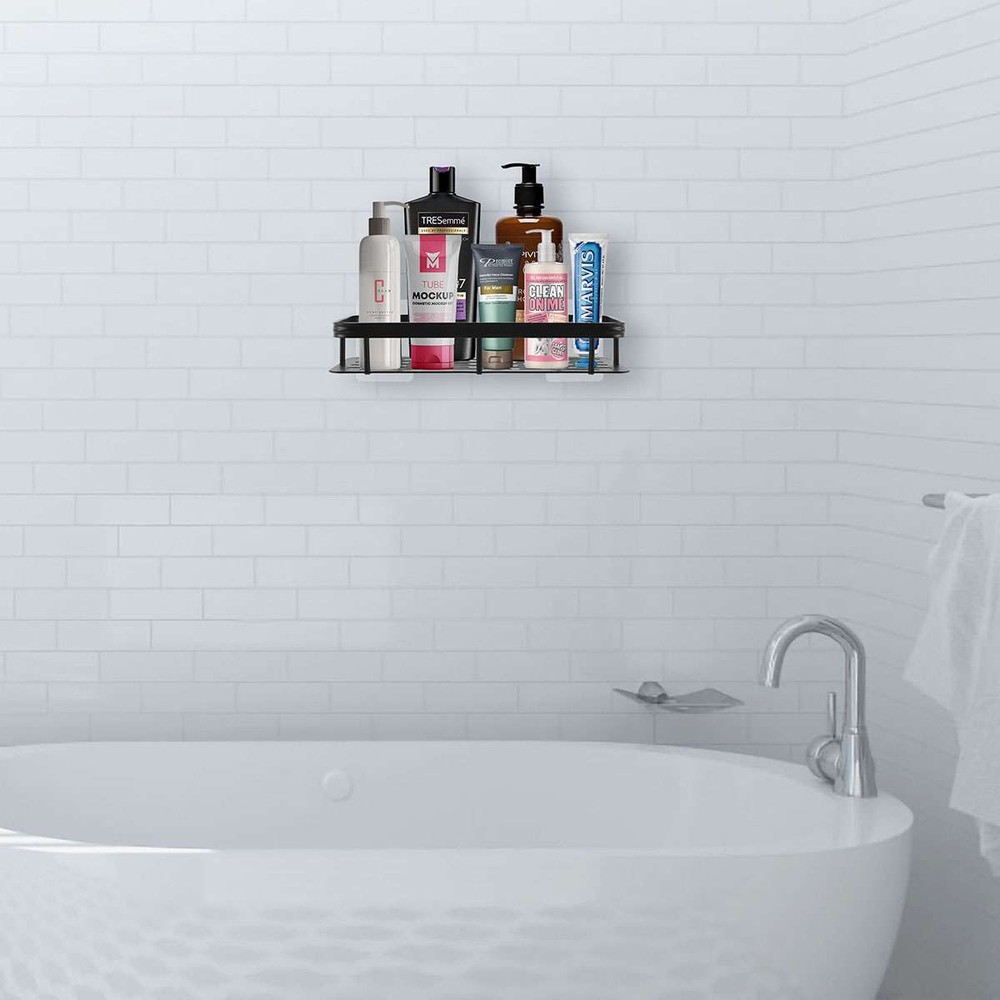 Punch-free Bathroom Kitchen Shelf Wall Mounted Storage Rack Organizer Rectangle