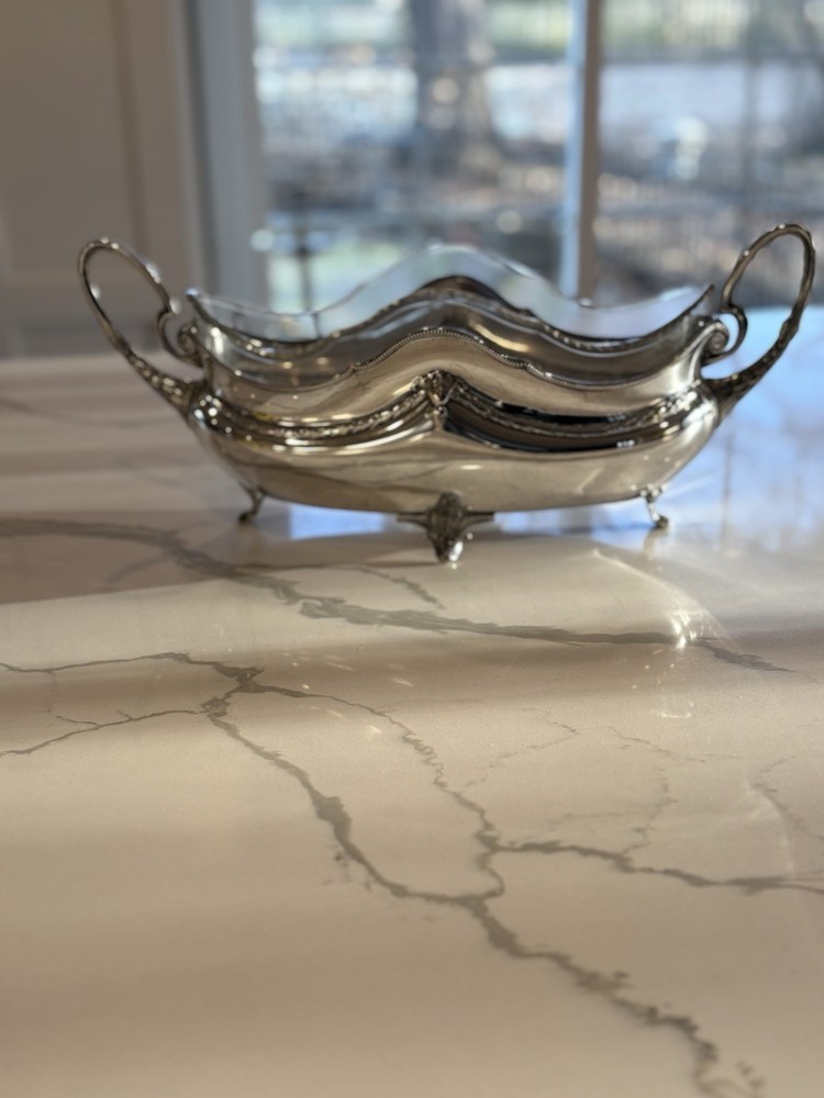 WMF Germany Silver Plated Flower / Fruit Centerpiece Signed With Glass Insert