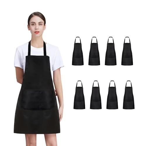 8/12/24 Pack Plain Bib Aprons Bulk, Black Commercial Apron with Standard 8 Pack