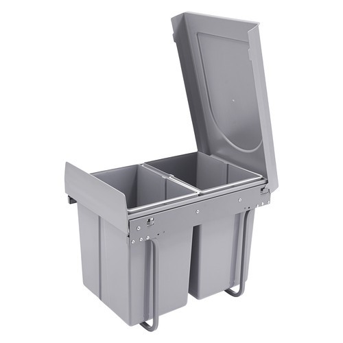 Double 40L Pull Out Trash Can Waste Bin Container Under Kitchen Cabinet Grey