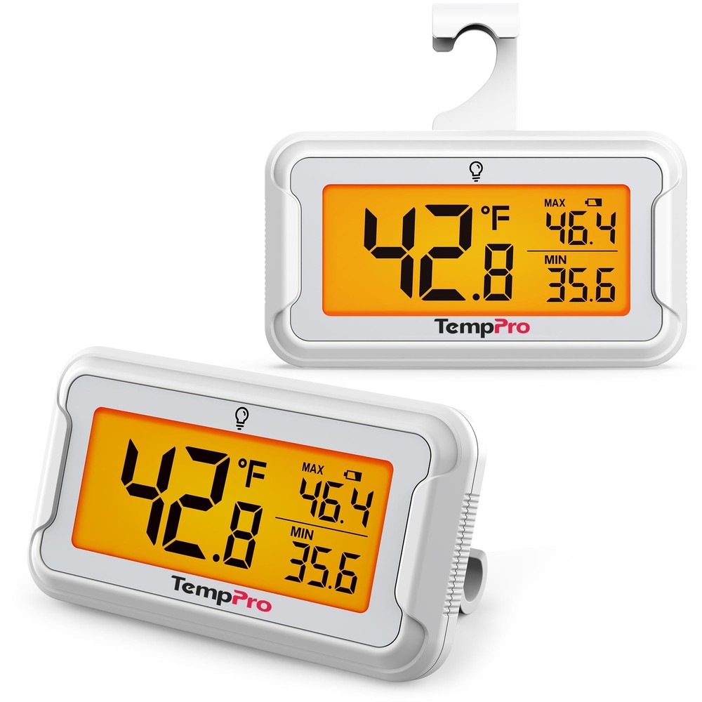 TempPro Refrigerator Thermometer 2 Pack Digital Fridge Thermometer, white