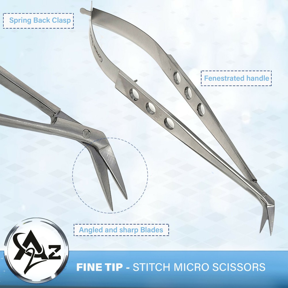 Castroviejo Angled Stitch Scissors Sharp/Sharp 5.5" MicroSurgery Premium Quality