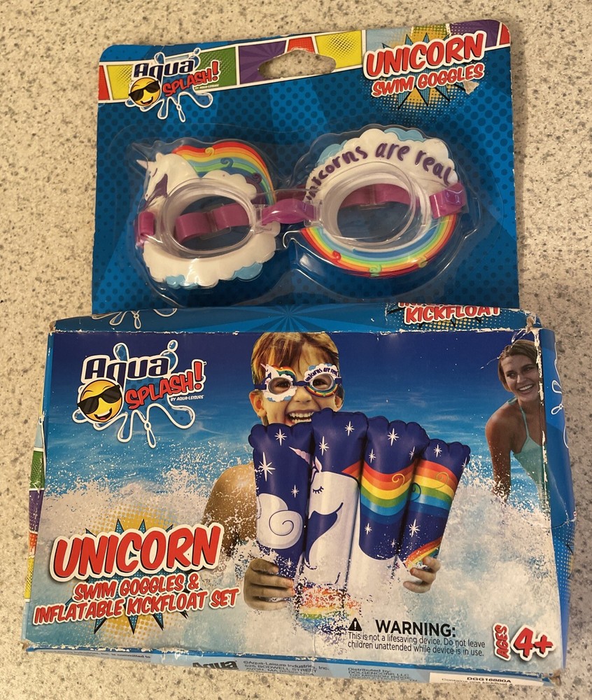 Unicorn Swim Goggles & Inflatable Kickfloat Set Aqua Splash 4+