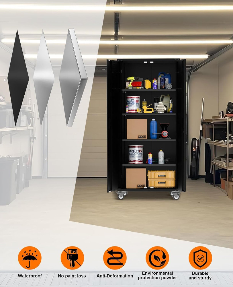 72" Heavy Duty Rolling Storage Cabinet with Lockable Doors & Adjustable Shelves