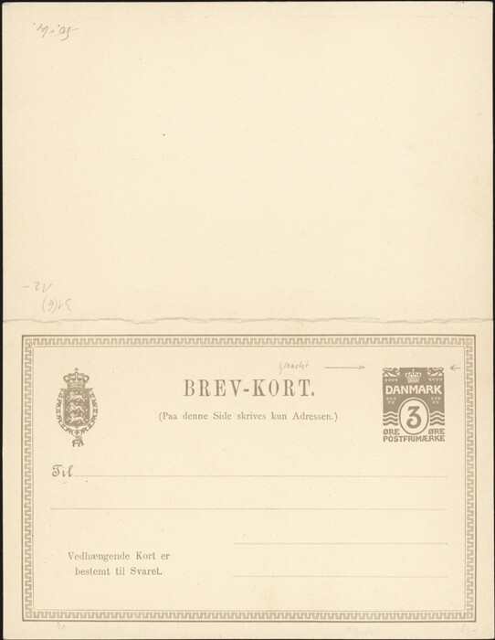 DENMARK, 1905-06. Paid Reply Post Card H&G 31, Mint