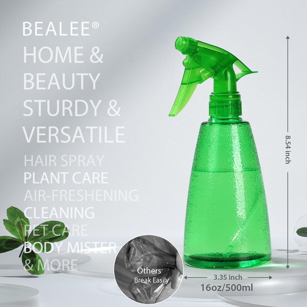 Bealee 3Pack 16oz Spray Bottles Mist & Stream, LeakProof Plastic