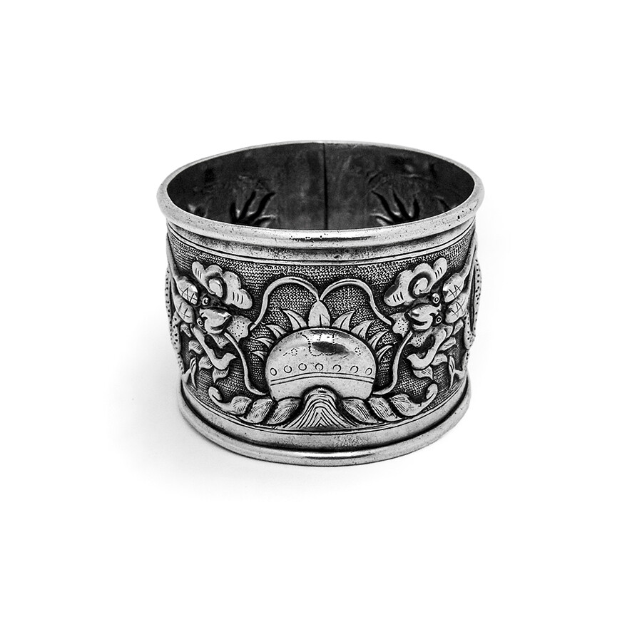 Repousse Dragon Napkin Ring Chinese Export Silver 1920