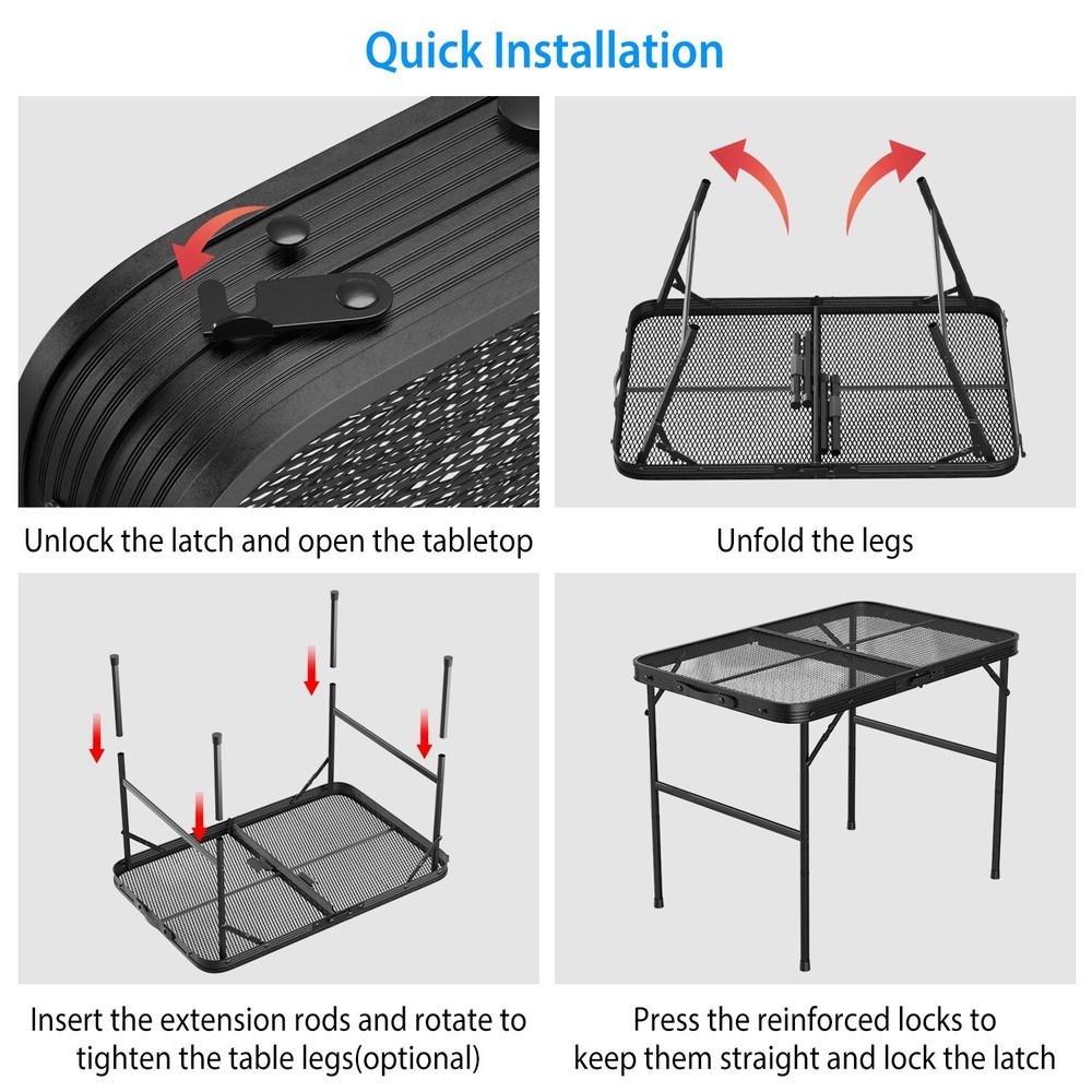 Foldable Camping Table Collapsible Picnic Aluminum Grill Stand Adjustable Table