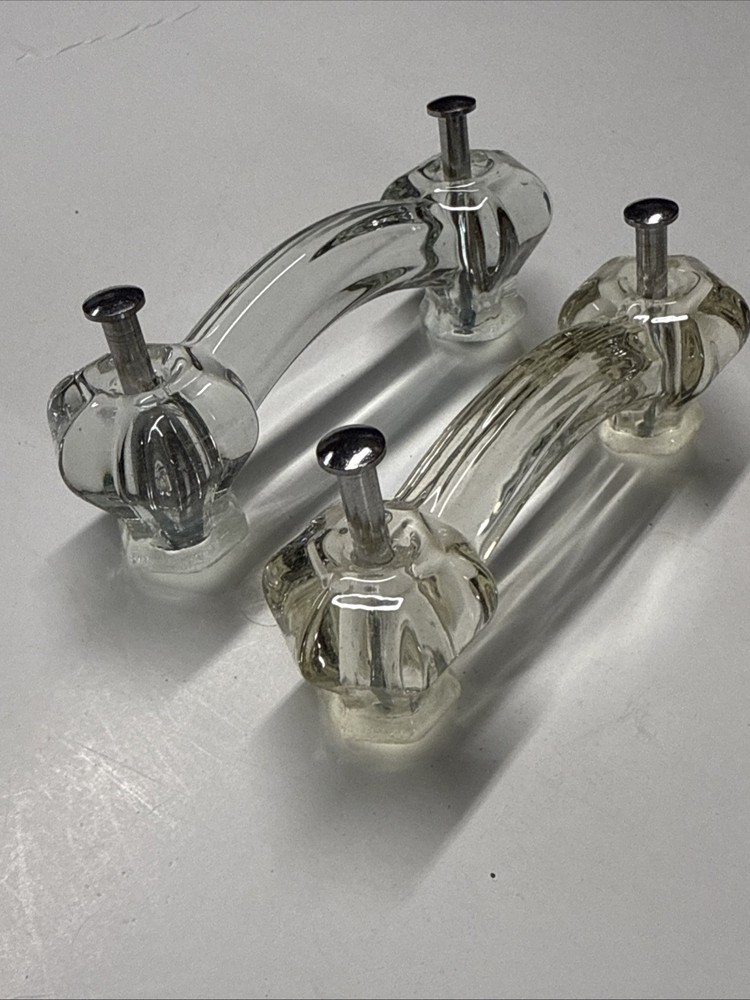 4 Antique Clear Glass Drawer Pull Handles Restoration Hardware 4 1/2"
