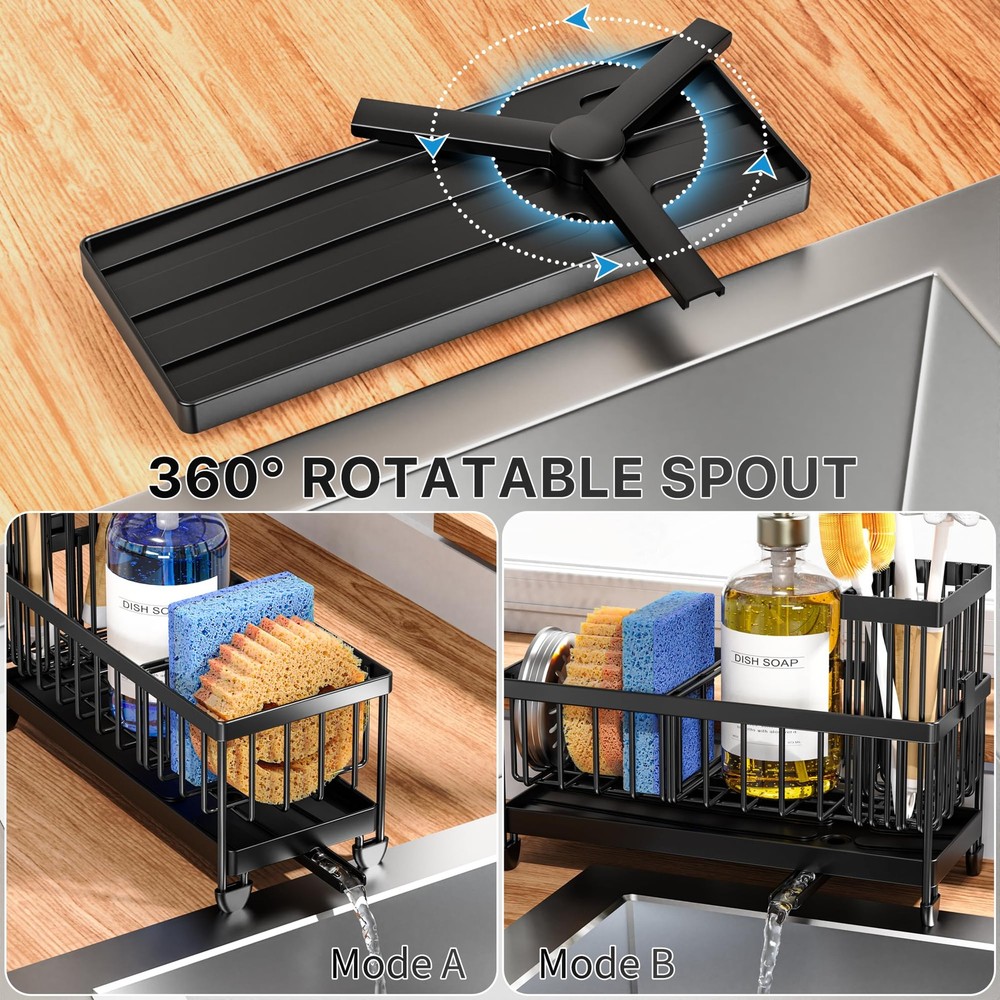 Cisily Sponge Holder for Kitchen Sink, Sink Caddy Organizer with High Brush H...