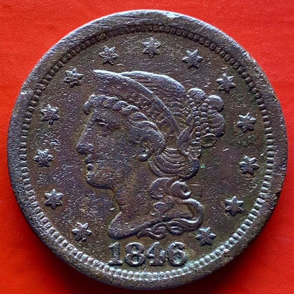 1846 BRAIDED HAIR LARGE CENT, SMALL DATE
