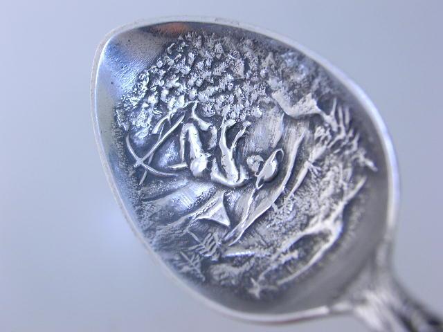 Sterling Souvenir Spoon COBALT Mining scene on bowl