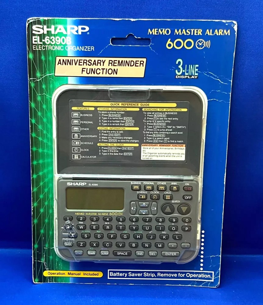 Vintage Sharp EL-6390B Electronic Organizer w/5 Functions & 3 Line Display, NOS