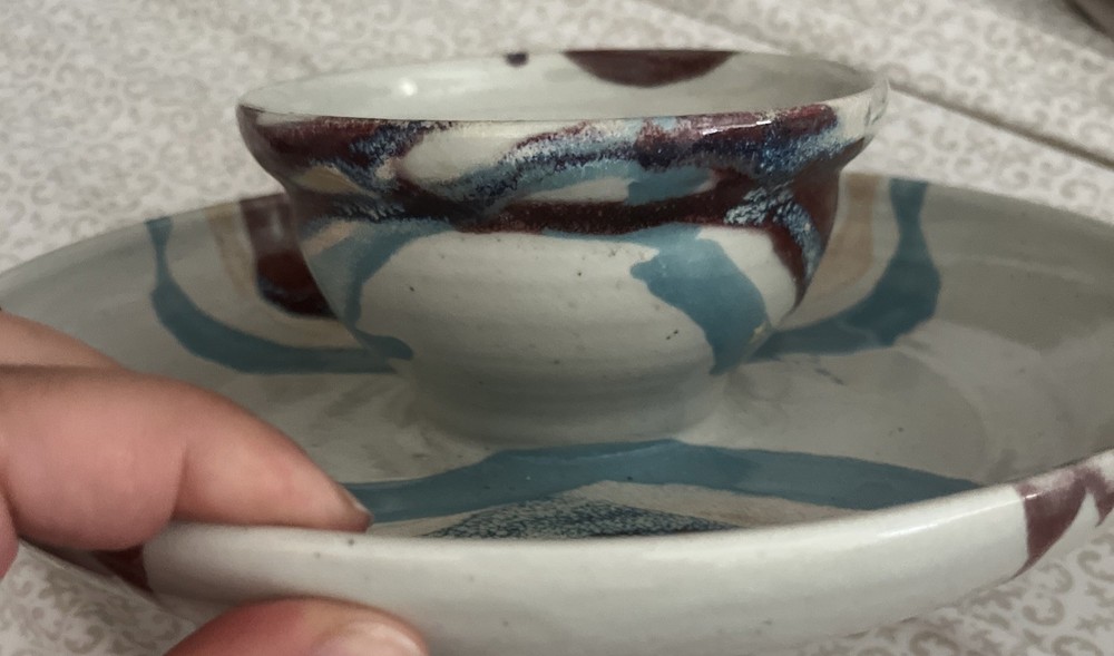 Studio Signed Art Dip And Chips Platter Stoneware Abstract Colors