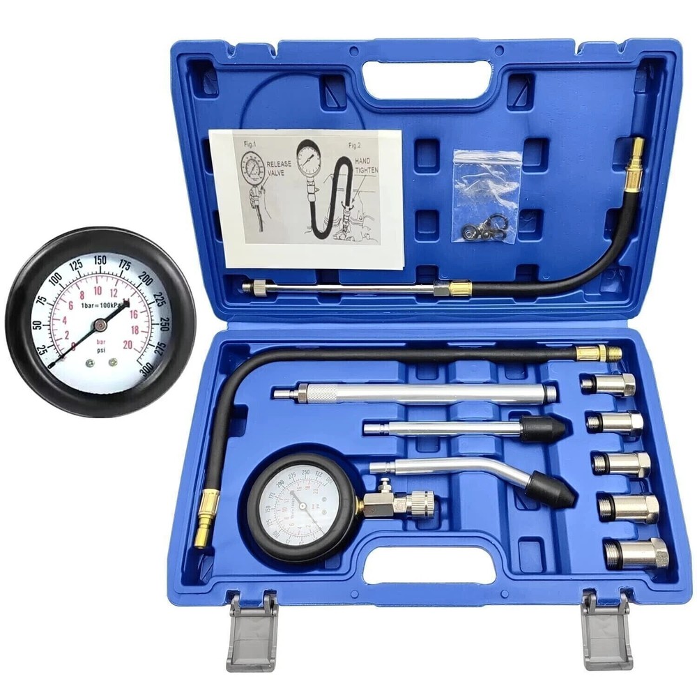 Professional Engine Cylinder Compression Tester Kit 0-300 PSI for Car Motorcycle