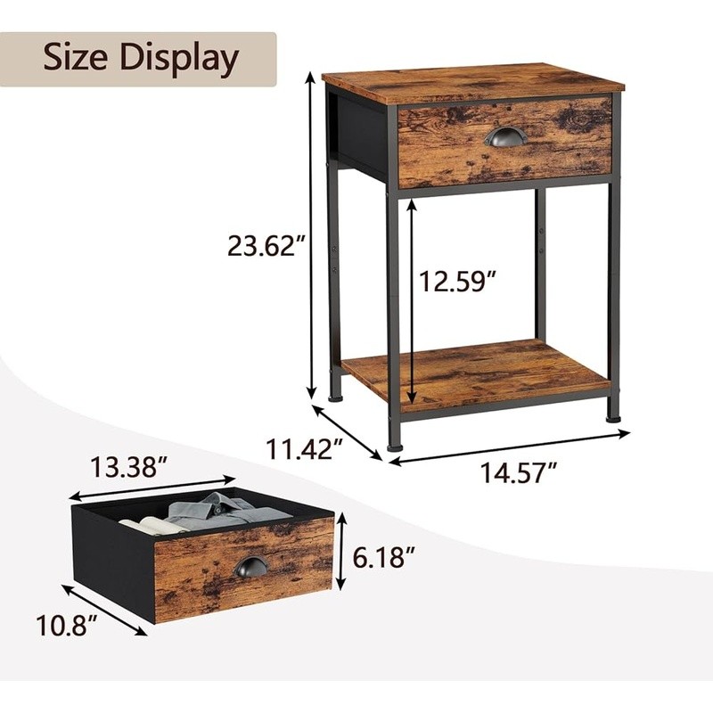 Multi-functional Nightstand W/ Fabric Drawer & Open Shelves Sturdy Side Table US