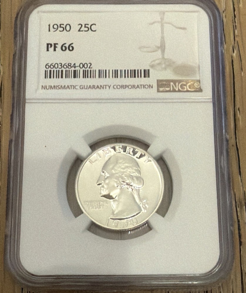 1950 PROOF WASHINGTON SILVER QUARTER MGC PF66 BLAST WHITE