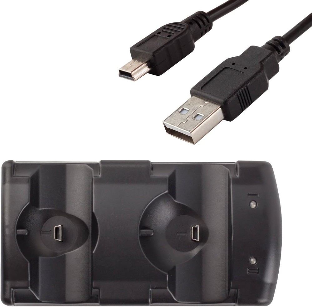 Black PS3 Controller Charging Station - Fast Charge with Built-in LED Indicator