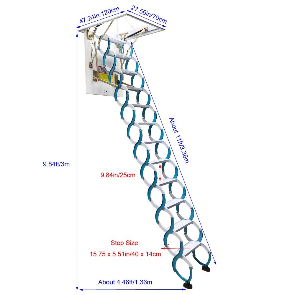 Attic Ceiling Folding Loft Ladder,Hidden Loft Stairs,Max9.8ft Pulldown Extension