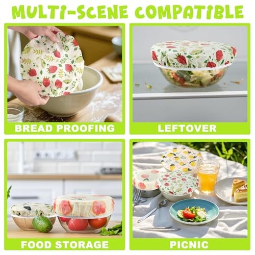 4-Pack Reusable Beeswax Bowl Covers with Fruit Pattern, Fruit 1-Beeswax