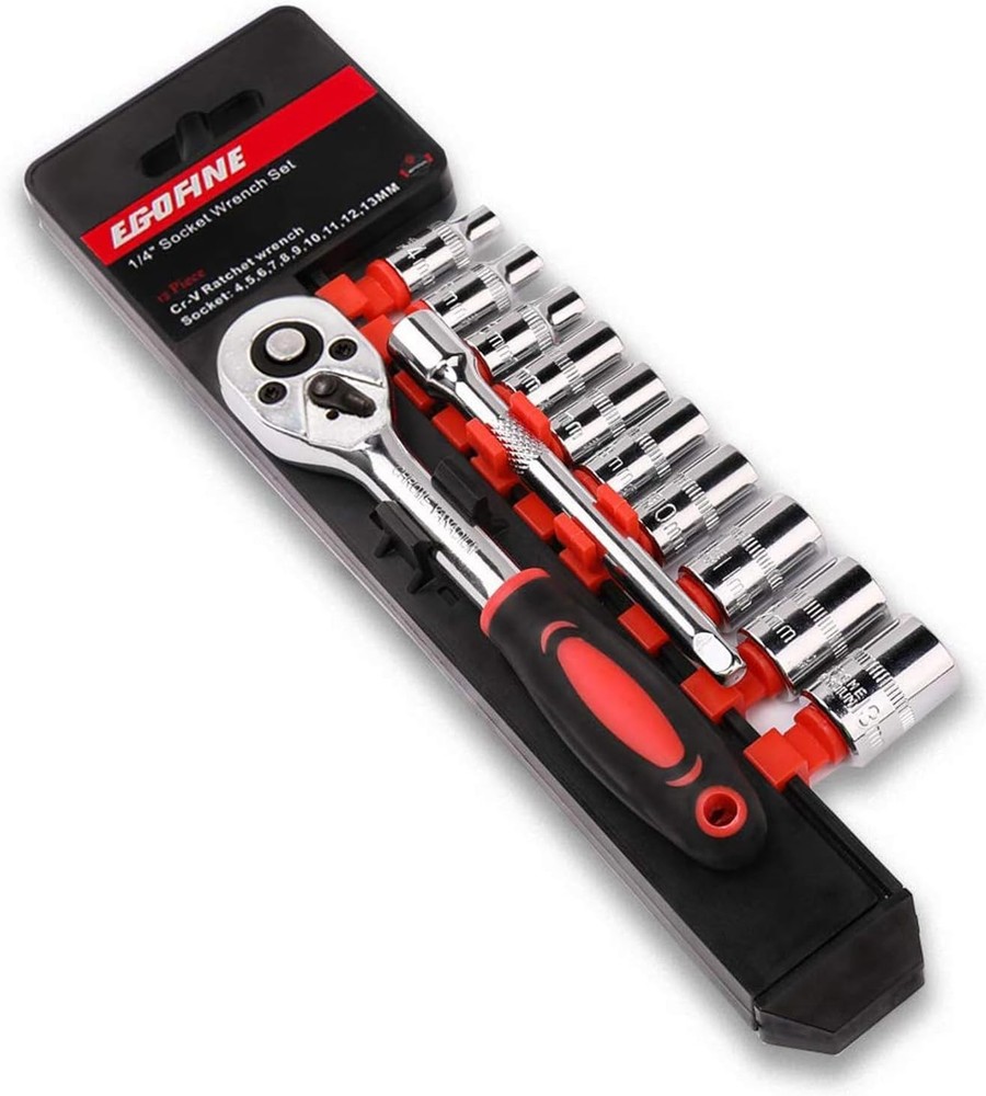 Compact 12 Piece Ratchet Socket Set with Quick-Release Handle and Organizer