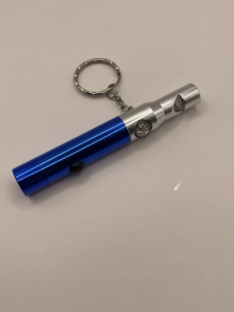 led light/whistle/compass on key ring- Blue/Silver