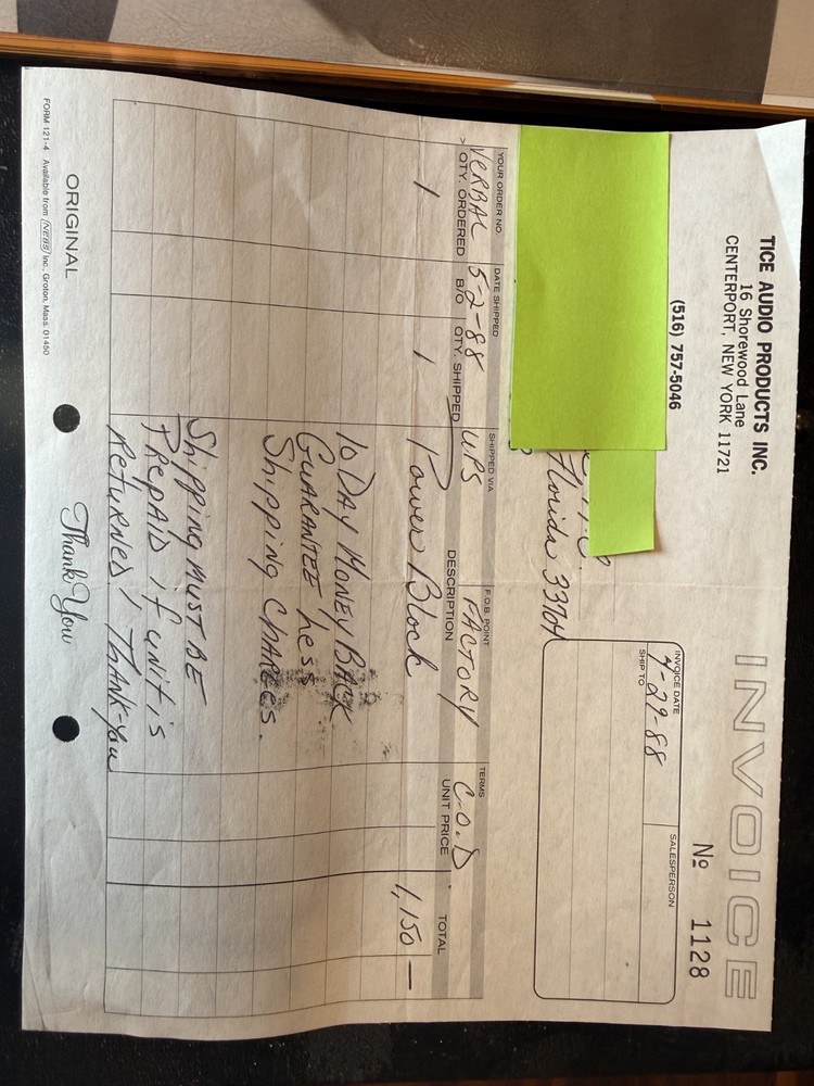 TICE AUDIO POWER BLOCK Power Line Purification /Conditioning System w/Documents