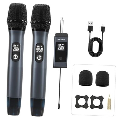 Wireless Microphone, UHF Dual Wireless Metal Dynamic Microphone System with