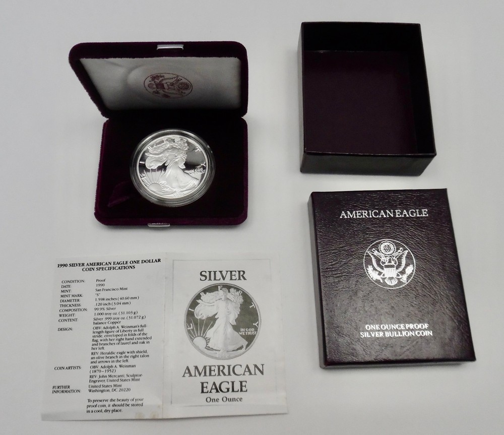 1990 S Proof Silver Eagle w/Box & COA ~ PRISTINE ~