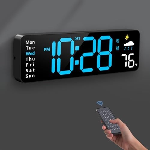 Digital Wall Clock, Digital Clock Large Display with Remote Control, Corded LED