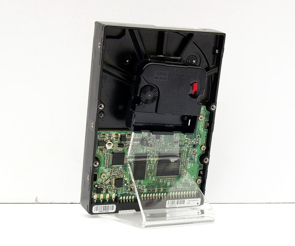 Recycled computer hard drive desk clock, Quartz, time, battery, upcycle, PC, Mac