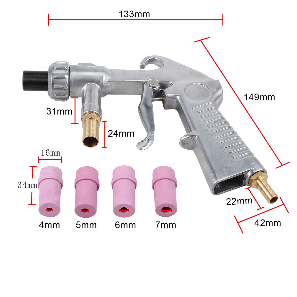 Replacement Siphon Feed SANDBLASTER GUN with 4 Ceramic TIPS Sand blast Cabinet