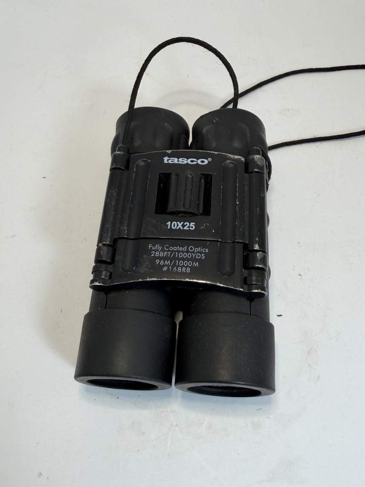 Tasco 10x25 Compact Folding Binoculars Fully Coated Optics Black