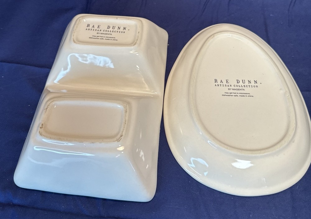 Rae Dunn Easter Hip Hop Easter Bunny Split Dish & Small Platter Magenta