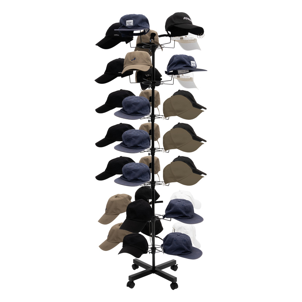 7 Tier Hat Display Retail Hat Rack Hanger Display Stand Rotating 35 Hat +Wheels