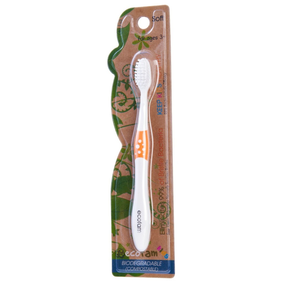 EcoFam Kid's Compostable Toothbrush with Silver Anti-Microbial Bristles (8 pack)