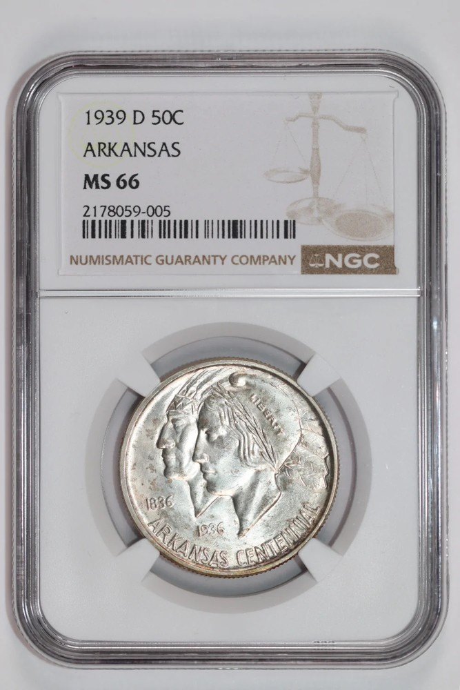 1939-D ARKANSAS COMMEMORATIVE HALF DOLLAR NGC MS66