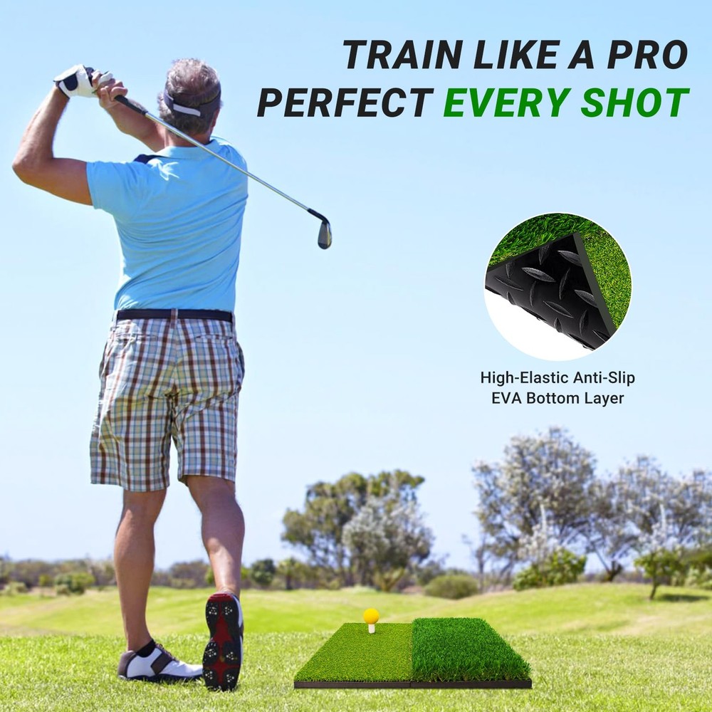Portable & Foldable Golf Practice Mat – Dual-Turf Golf Hitting Mat for Indoor...
