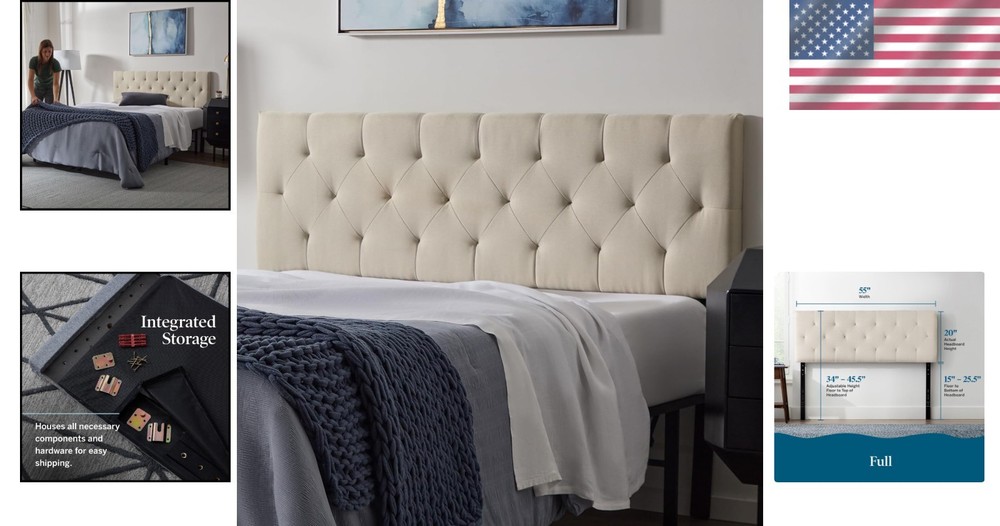 Luxurious Pearl Mid-Rise Headboard - Easy Assembly & Versatile Mounting Options