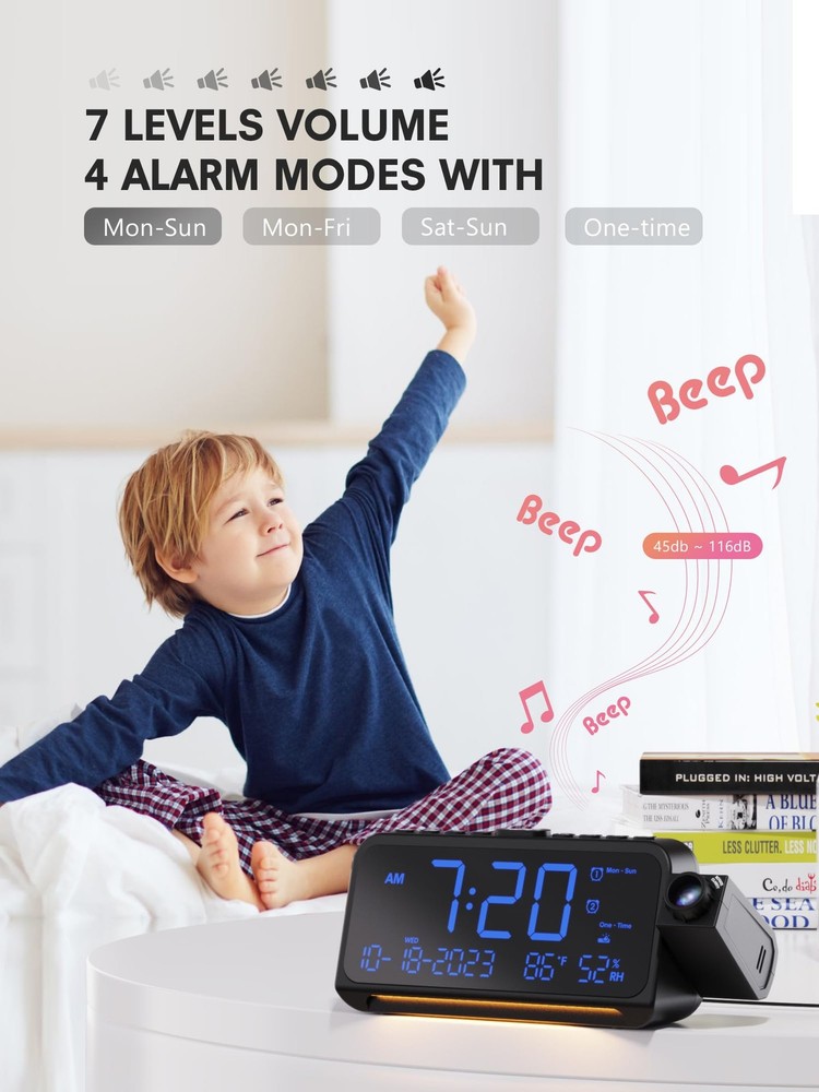 Projection Alarm Clock for Bedroom Ceiling, Digital Clock Projector with Week...