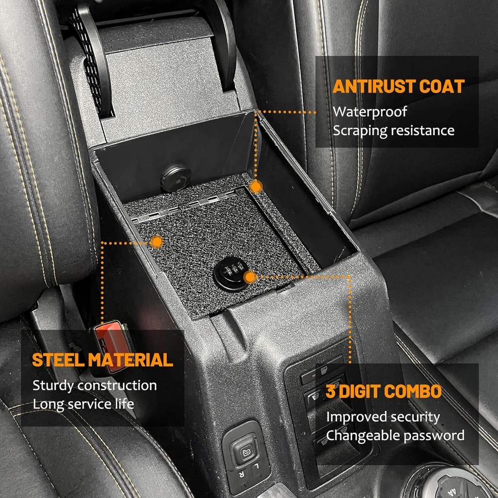 Locking Storage Console Safe Box with 3-Digit Combo for 2021 ~ 2024 Ford Bronco