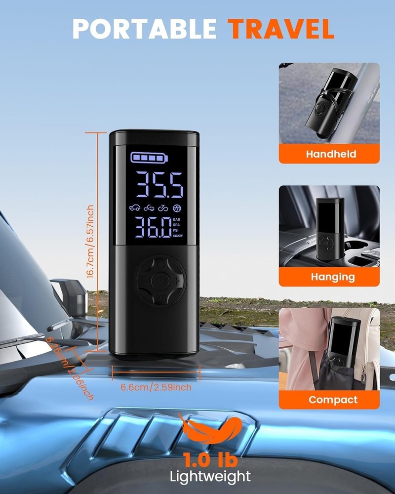 Mini Air Compressor with Emergency LED Light & Cordless Operation for Vehicles