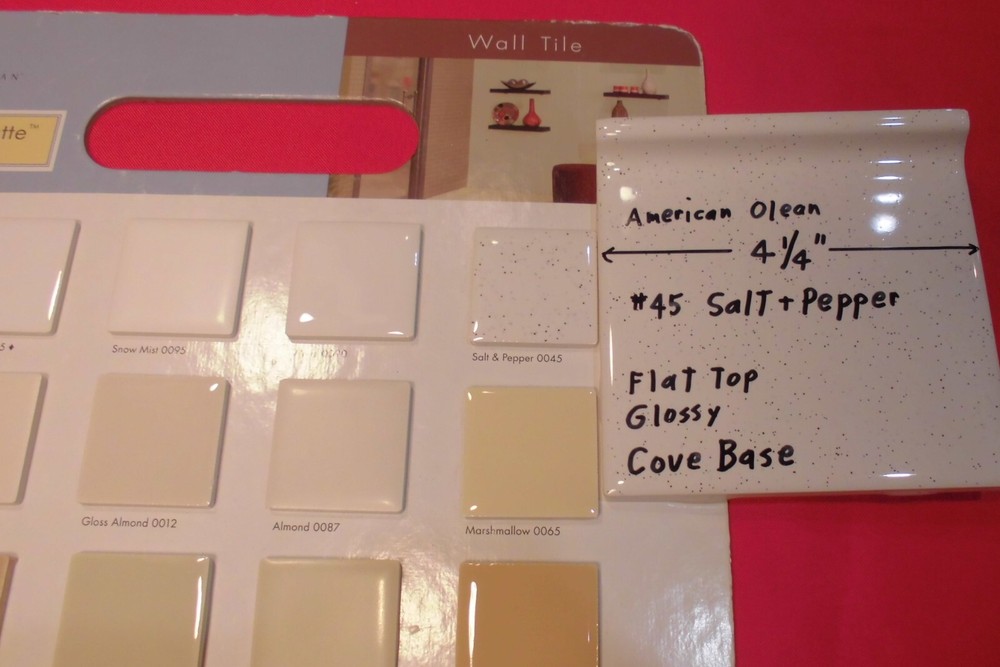 1 pc. Salt & Pepper: stack-on-top Cove/Base Ceramic Tile; 4-1/4" American Olean