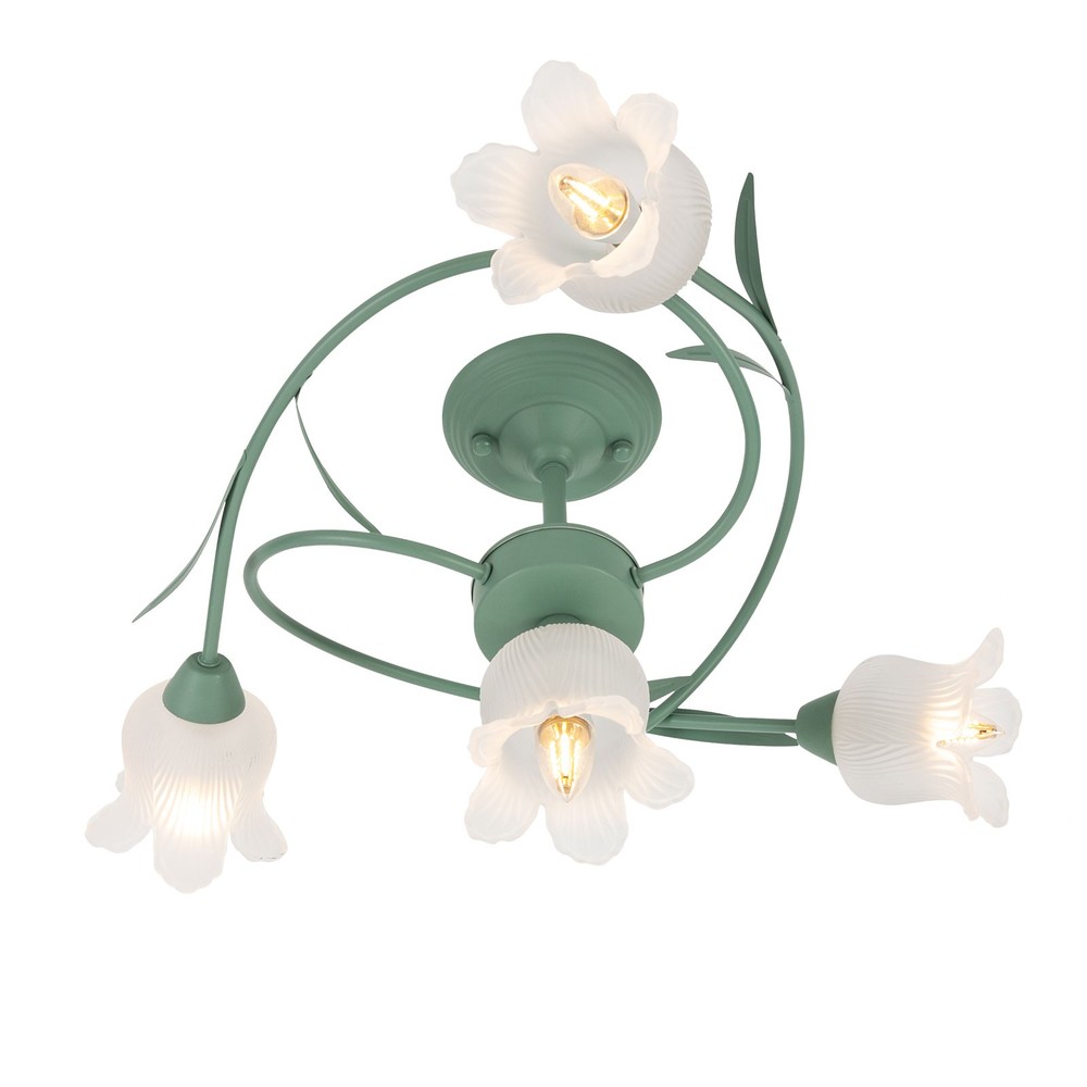 Mid Century Ceiling Light 4-Light Rounded Floral Shade Ceiling Chandelier