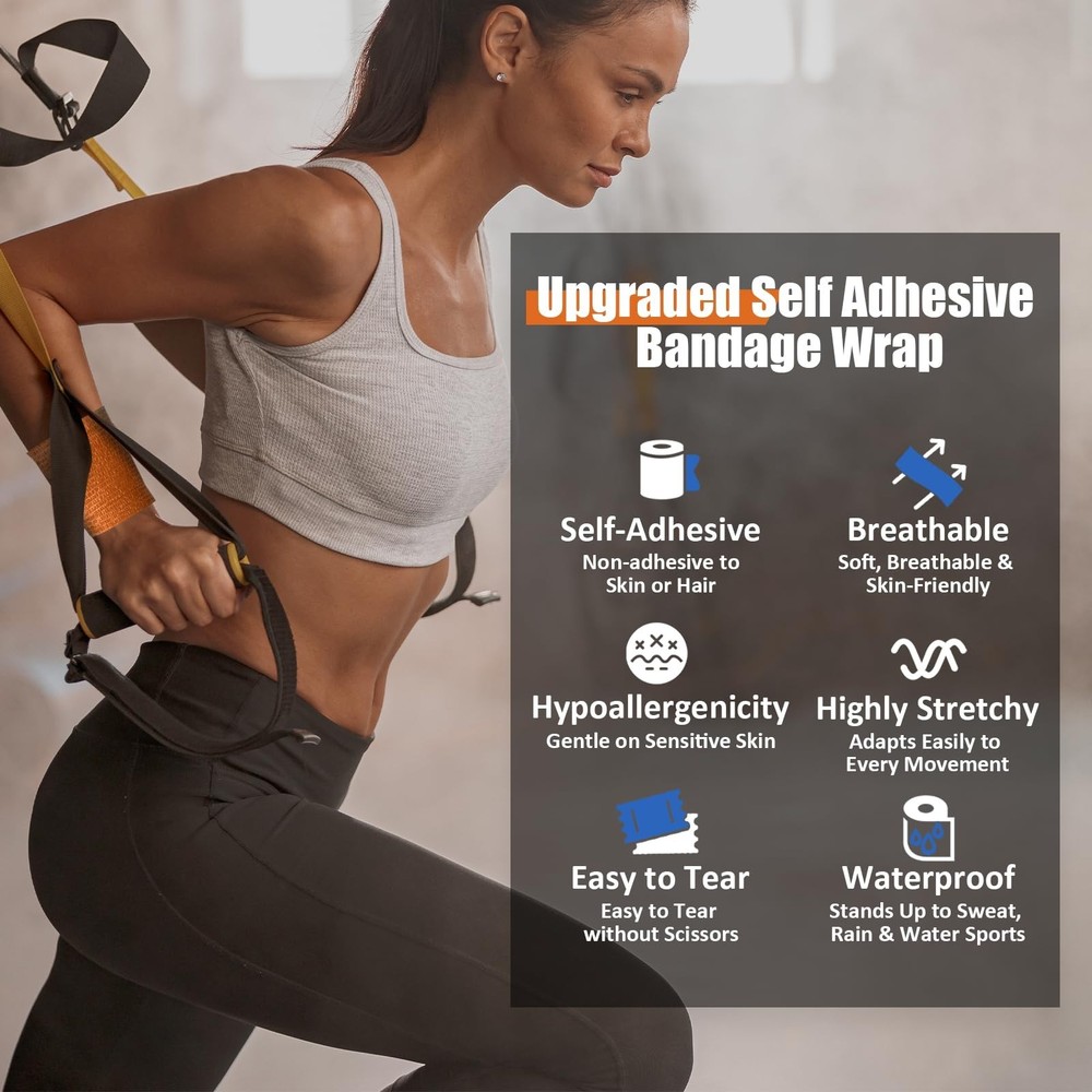 Upgraded 9-Pack Self Adhesive Bandage Wrap – 2 Inches × 5 Yards Elast