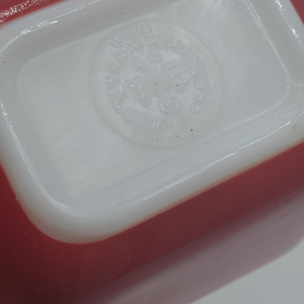 Vintage PYREX Refrigerator Dish Red Rectangular Glass USA VTG Kitchen 4"