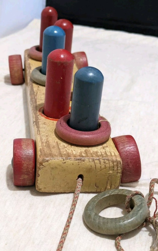 Vintage Jaymar Wooden Ring Toss Pull Toy