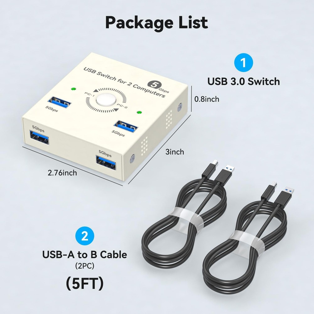 USB 3.0 Switch 2 Computers Sharing USB A 4 Port Switcher Sharing Keyboard and...